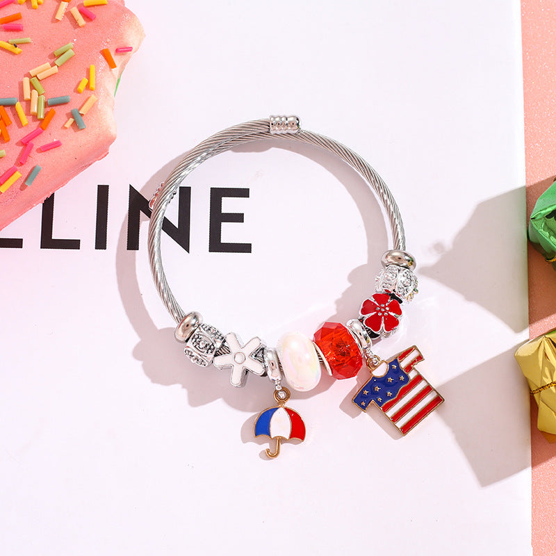 Wholesale American Flag Love Balloon Pendant Stainless Steel Beaded Bracelet